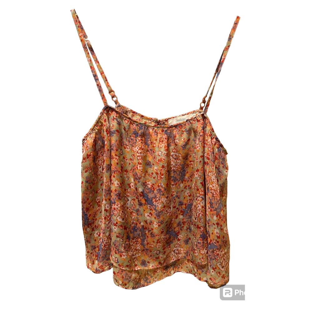 millau - Sheer Cropped Cami with Adjustable Straps - Floral Size S Keyhole Clasp